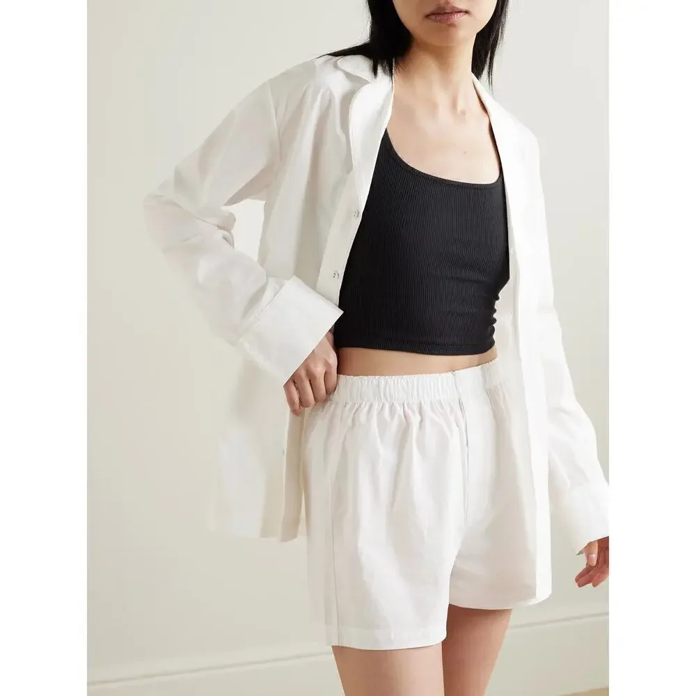SKIMS Cotton Poplin Sleep Shorts Spa Embroidered Pull On Snow White NWT Size 3X